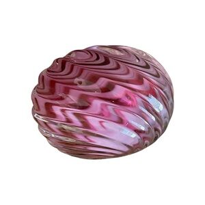Vintage Hand Blown Cranberry Pink & White Swirl Art Glass